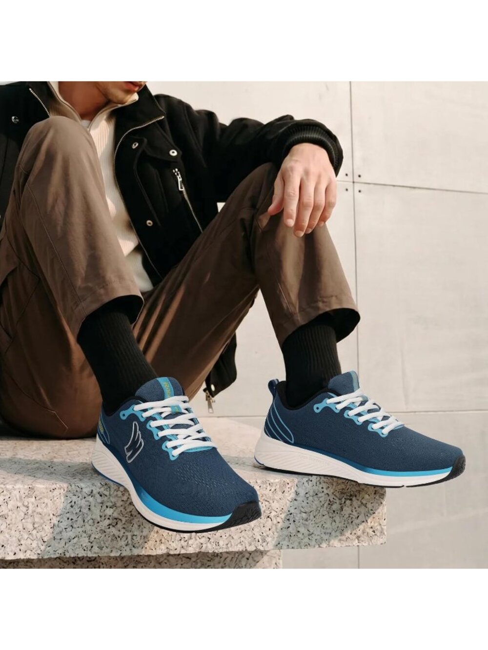 Men's Blue Athletic Shoes Casual Solid Mid Top Cap Toe Non Slip Sneakers - Picture 2 of 6